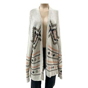 J. Jill Aztec Tribal Textured Knit Open Cotton Blend Sweater Cardigan Plus 2X